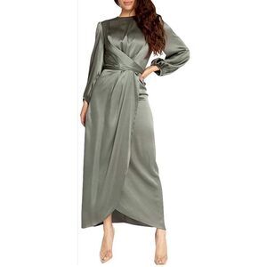 NEW Elegant Empire Waist Long Sleeve Satin Maxi Dress L